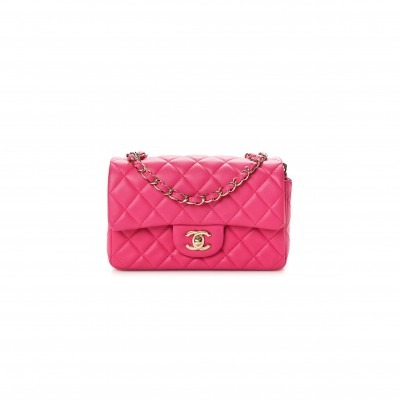 CHANEL LAMBSKIN QUILTED MINI RECTANGULAR FLAP PINK  (20*12*7cm) 